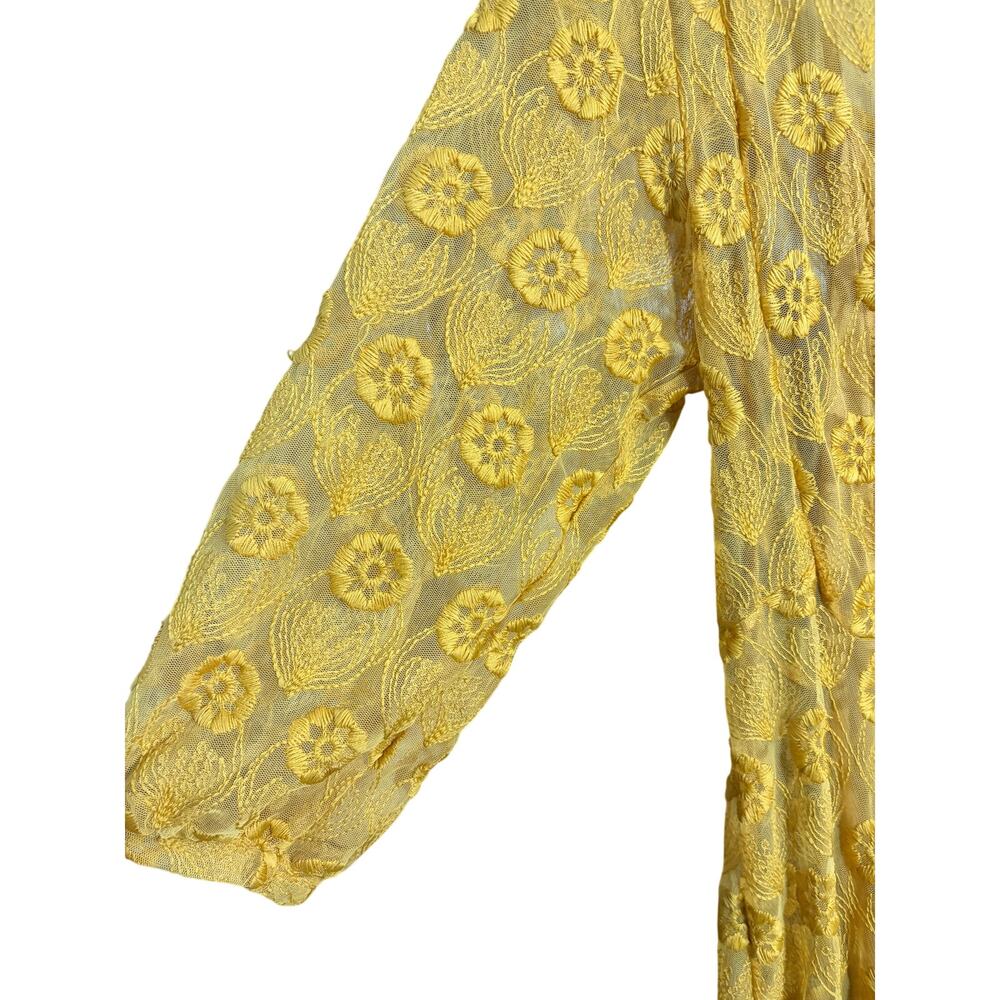 Elestory Yellow Lace Maxi Dress Boho Floral Embroidered Sheer Overlay M - Picture 5 of 7